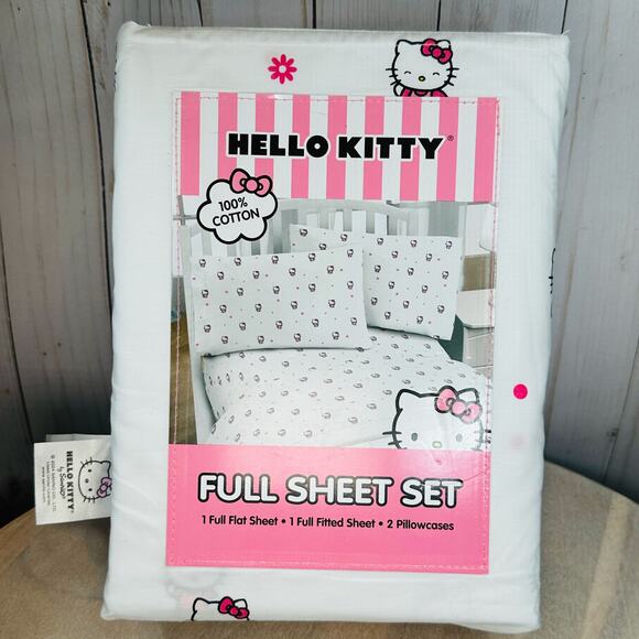 Hello Kitty 2024 100% Cotton 4 Piece Full Sheet Set NWT OEKO TEX Sanrio Pink - Picture 1 of 14